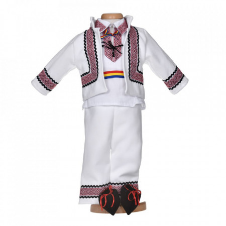 Costum national pentru baietel, 5 piese, broderie rosie, Denikos® 1019