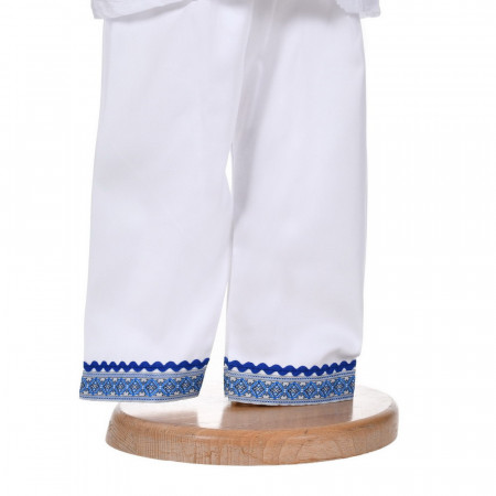 Costum traditional baietel, 4 piese, alb - albastru, Denikos® 0203 - Img 2