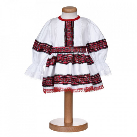 Costum traditional botez pentru fetite, 2 piese, broderie rosu - negru, Denikos® 1031