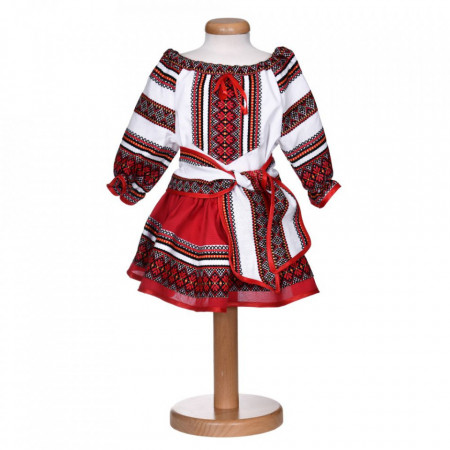 Costum traditional pentru fetite, 3 piese, copii 1 - 14 ani, alb - rosu - negru, Denikos® 1029