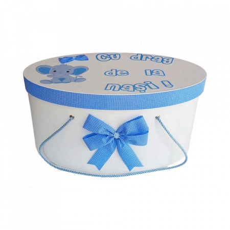 Cutie trusou botez personalizata, decor carouri si elefantel, Denikos® 223 - Img 2