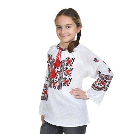 Ie traditionala fete, alba, broderie cu motive florale, traditionale romanesti, Denikos®TD243 - Img 2