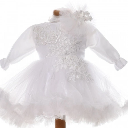 Rochie botez fata, culoare alb diafan, 2 piese, Denikos® H039 - Img 2