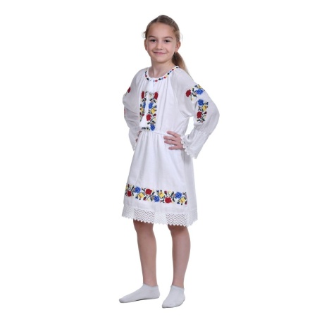 Rochie nationala fetita, alba, broderie florala traditionala, 3-10 Ani, Denikos®TD231 - Img 2