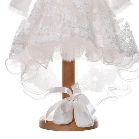 Rochita botez fetita, cu trena, culoare alb elegant, 3 piese, Denikos® H041 - Img 4