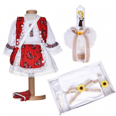 Set botez traditional fetita, rochita botez nationala, trusou botez si lumanare, decor popular, Denikos® C9286