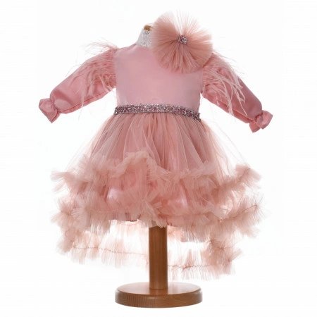Set rochita botez, trusou botez in landou si lumanare, decor dantela roz pudra, Denikos® C9191 - Img 3