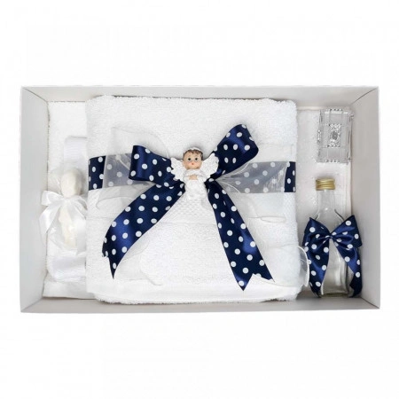 Set trusou botez, cutie trusou si lumanare, Ingeras, fundita bleumarin, Denikos® 97 - Img 3
