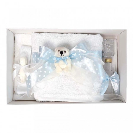 Set trusou botez, cutie trusou si lumanare, Ursulet, fundita bleu, Denikos® 16 - Img 2