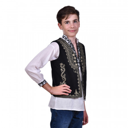 Vesta traditionala baiat, broderie traditionala alba, 2 - 14 ani, DNK0198 - Img 2