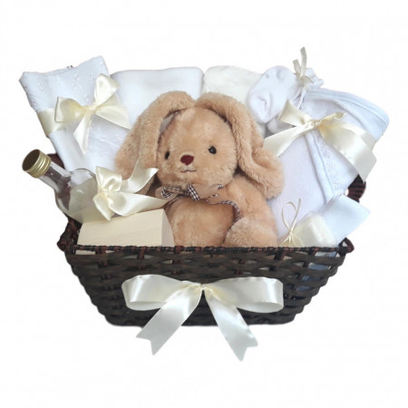 Cos cadou botez trusou si lumanare, Iepuras, decor Ivoire, Denikos® 661 - Img 2