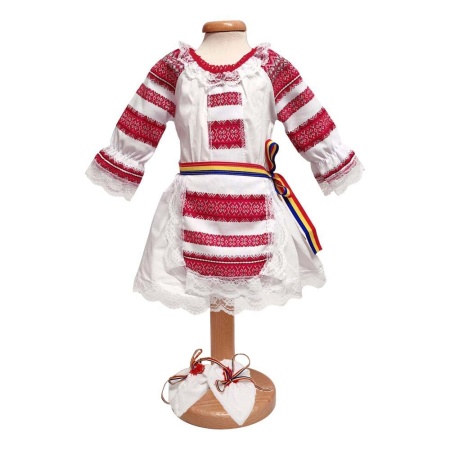 Costum botez traditional pentru fete, alb, decor rosu, 4 piese, Denikos®PTB08 - Img 2