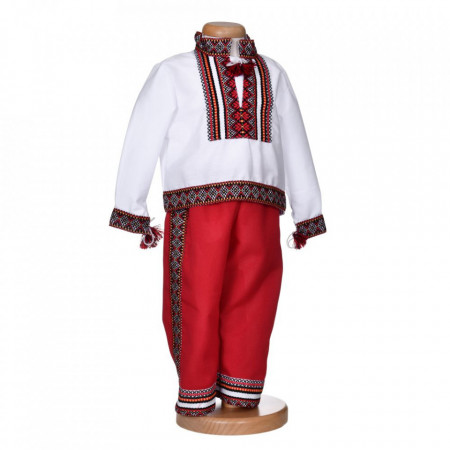 Costum traditional baiat, 2 piese, alb - rosu, Denikos®TD216 - Img 2
