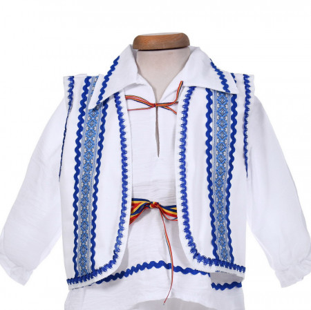 Costum traditional baietel, 4 piese, alb - albastru, Denikos® 0203 - Img 3