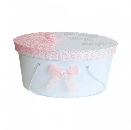 Cutie trusou botez personalizata, decor dantela roz, Denikos® 216 - Img 2