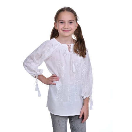 Ie traditionala fata, alba, diafana, broderie alba, marime unica, 7-10 Ani, Denikos®TD228 - Img 2