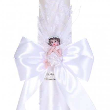 Lumanare botez eleganta cu ingeras si trusou botez asortat, decor Alb, Denikos® C9309 - Img 2