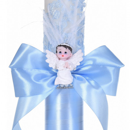 Set botez cochet, lumanare dantela, margelute si ingeras si trusou botez asortat, decor Bleu, Denikos® C9311 - Img 2