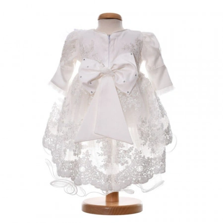 Set botez elegant, rochita cu trena, 3 piese, trusou botez, cutie trusou si lumanare, decor dantela alba, Denikos® C9187 - Img 4