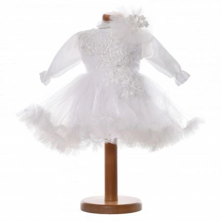 Set botez fetita, rochita 2 piese, trusou botez, cutie trusou si lumanare, decor alb diafan, Denikos® C9185 - Img 4