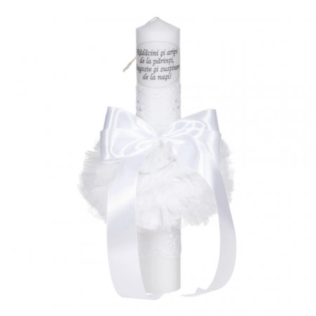 Set botez - trusou, lumanare cu mesaj si cutie trusou, decor elegant dantela Alba, Denikos® C1113 - Img 3