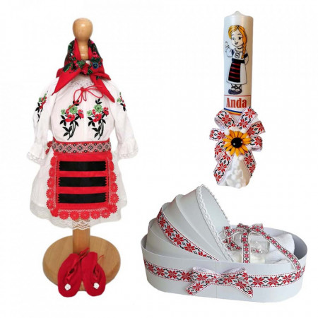 Set costum popular rochita, trusou si lumanare personalizata, decor traditional Denikos® C9016