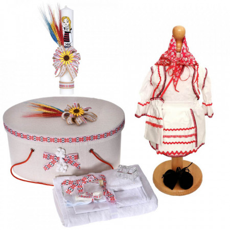 Set costumas rochita traditionala, trusou botez, cutie trusou si lumanare, decor rustic, Denikos® C9106