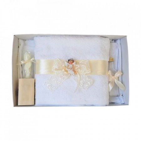 Set dantela trusou botez, cutie trusou si lumanare, Ingeras, decor ivoire, Denikos® 479 - Img 4