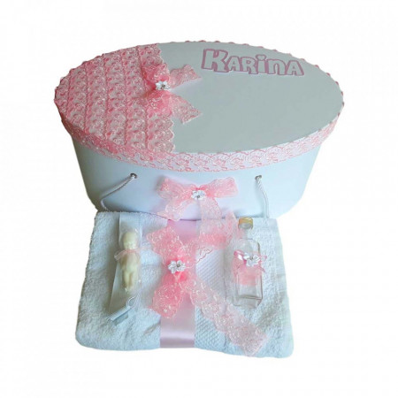 Set fetita, trusou botez si cutie trusou personalizata, decor dantela, Denikos® 219