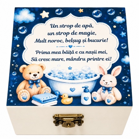 Set prima baita dupa botez cu nasii pentru baietel - Cutie amintiri, sapun, fulg si borcanel cu ingrediente traditionale, Denikos® NK96 - Img 2