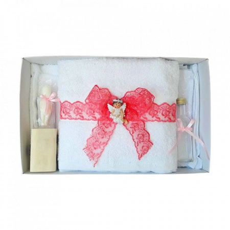Set trusou botez, cutie trusou si lumanare, dantela si Ingeras, decor Corai, Denikos® 563 - Img 3