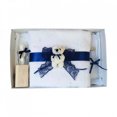 Set trusou botez, cutie trusou si lumanare, Ursulet, dantela bleumarin, Denikos® 469 - Img 4