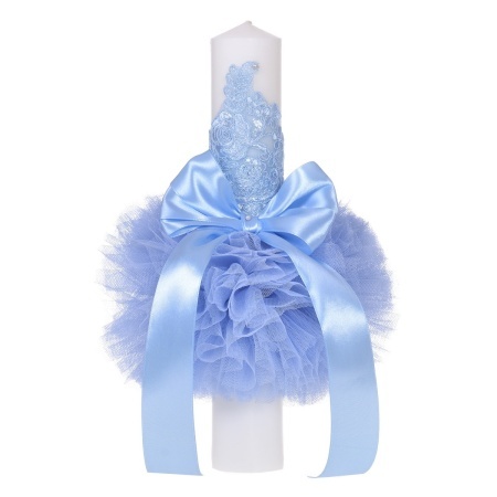 Set trusou botez in landou, lumanare dantela si set pentru prima baita dupa botez pentru baieti, culoare bleu, Denikos NK123 - Img 2