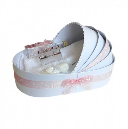 Trusou botez complet, in landou, decor cu fundita dusty rose cu fluturasi Denikos® 152 - Img 2