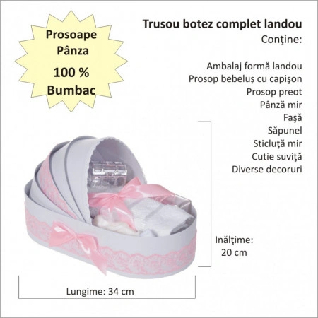 Trusou botez complet, in landou, decor dantela roz, Denikos® 835 - Img 2