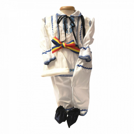 Costum popular botez baiat, broderie albastra, Denikos® 677-N