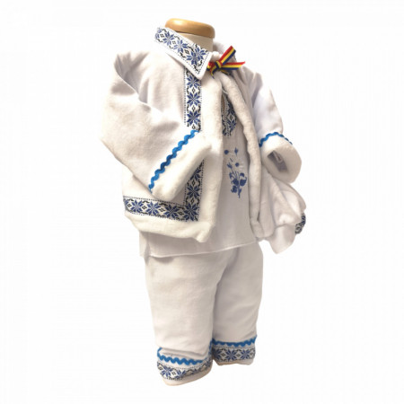 Costum popular botez baietel, broderie Bleu, Denikos® 675