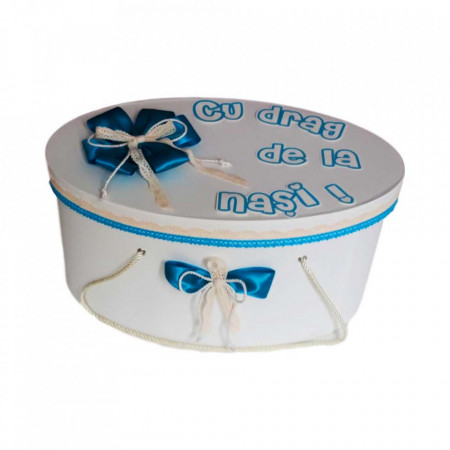 Cutie trusou botez personalizata, decor turcoaz, Denikos® 236