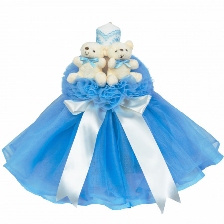 Lumanare botez cu tul, decor bleu si ursuleti, Denikos® 530