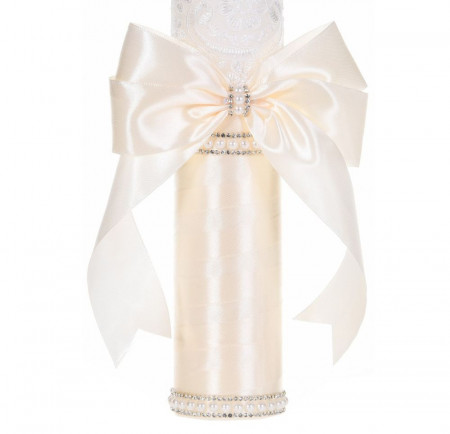 Lumanare botez decor crem/ivoire elegant, dantela, margelute si fundita asortata, Denikos® C1196 - Img 2