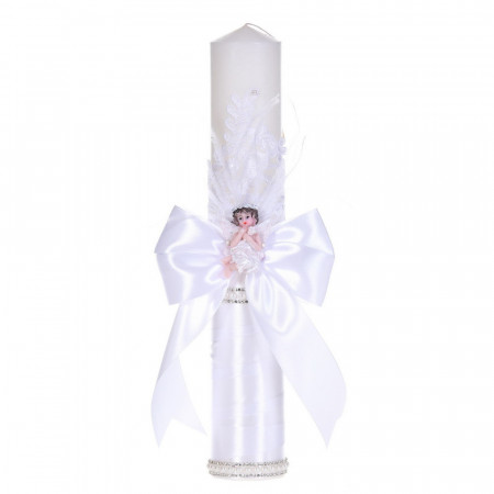 Lumanare botez eleganta cu ingeras si trusou botez asortat, decor Alb, Denikos® C9309 - Img 3