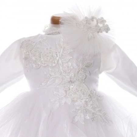Rochie botez fata, culoare alb diafan, 2 piese, Denikos® H039 - Img 4