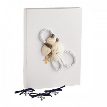 Set 50 cruciulite botez cu snur si cutie cadou decor alb tema marina CC-017
