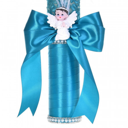Set botez cu lumanare dantela, margelute si ingeras si trusou botez asortat, decor Turcoaz, Denikos® C9313 - Img 3