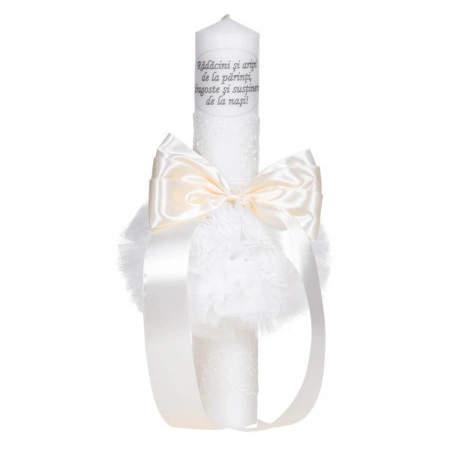 Set botez - trusou, lumanare cu mesaj si cutie trusou, decor elegant dantela Ivoire, Denikos® C1114 - Img 2