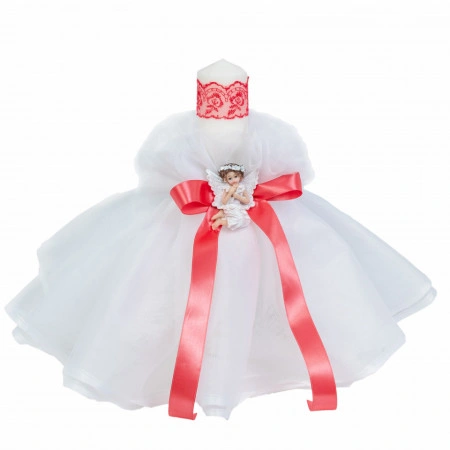 Set dantela trusou botez, cutie trusou si lumanare, Ingeras, decor Corai, Denikos® 568 - Img 4