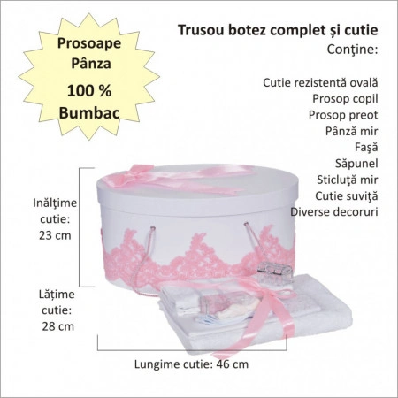 Set elegant trusou botez, cutie trusou si lumanare iepuras pufos, dantela si fundite, decor Roz, Denikos® 926 - Img 4