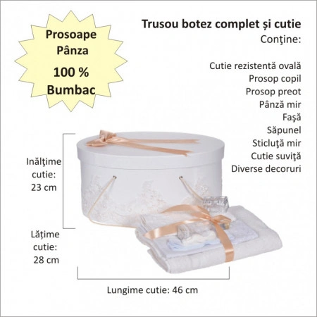 Set elegant trusou botez, cutie trusou si lumanare personalizata cu nume, decor dantela Crem cu iepuras, Denikos® 950 - Img 4