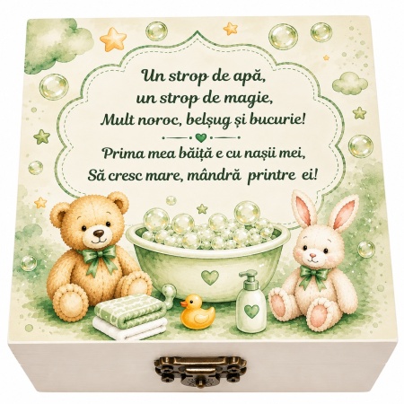 Set prima baita dupa botez cu nasii pentru fetita sau baietel - Cutie amintiri, sapun, fulg si borcanel cu ingrediente traditionale, Denikos® NK100 - Img 4