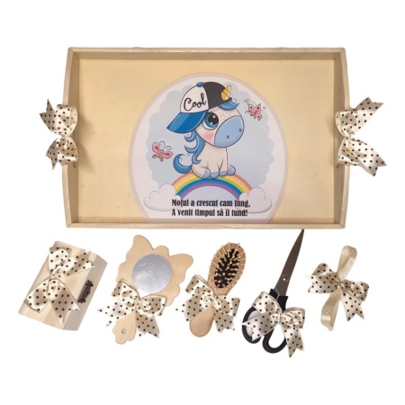 Set tava mot tema Unicorn, baietel 1 an, fundite crem / ivoire, Denikos® TV056 - Img 2